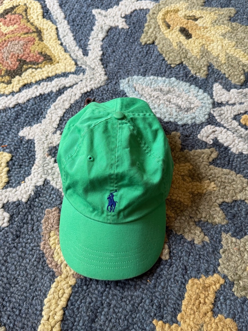 Green Polo Ralph Lauren Embroidered Blue Leather Strap Baseball Hat - Picture 2 of 5